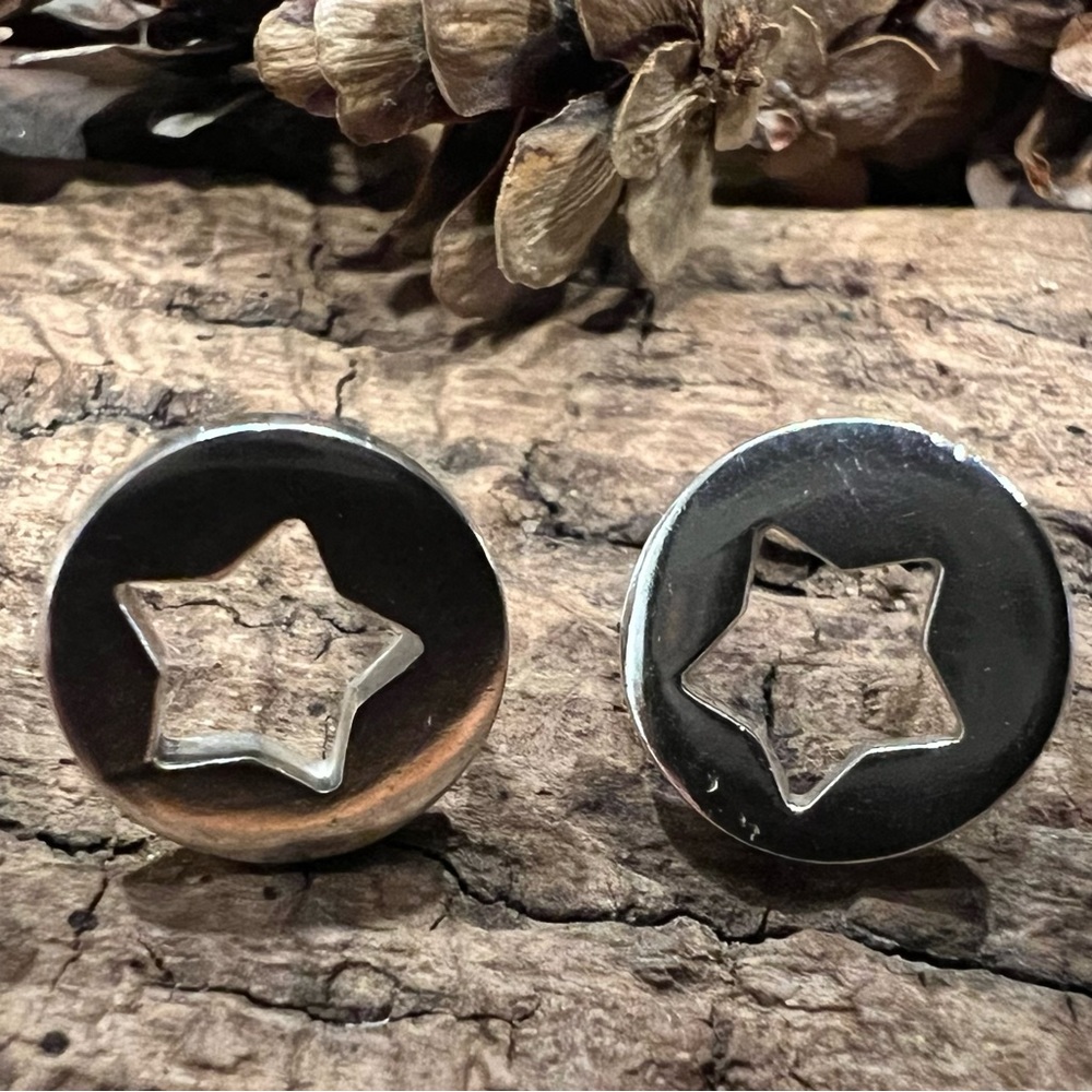 Mexico 925 Sterling Silver Stars Earrings Punch in Studs Cut Outs Dainty 0.5”